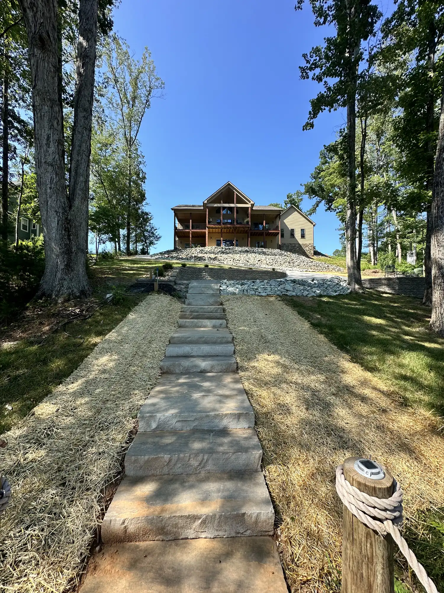 Stone step pathway for hillside property in Roanoke